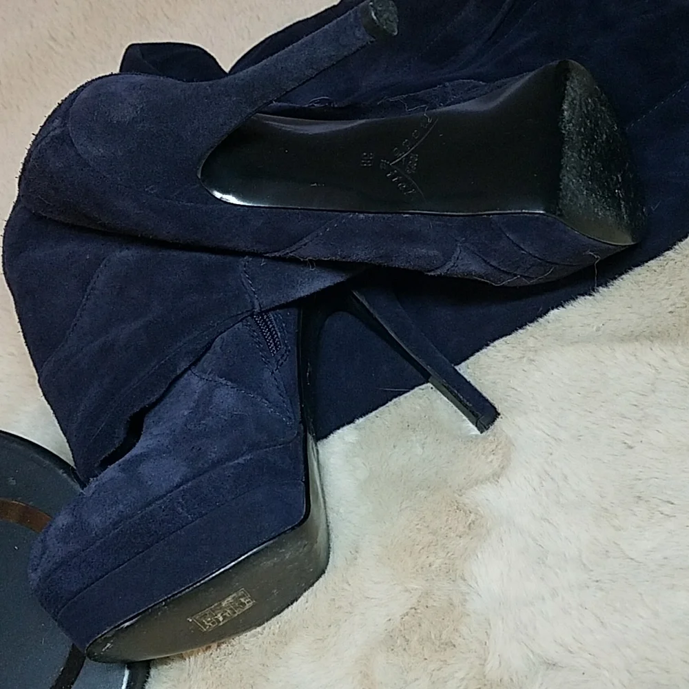 Primadonna Collection Platform Stiletto Thigh high OTK Boots Blue Suede ITALY